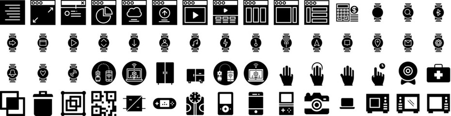Set Of Technology Icons Isolated Silhouette Solid Icon With Abstract, Future, Technology, Concept, Digital, Network, Data Infographic Simple Vector Illustration Logo