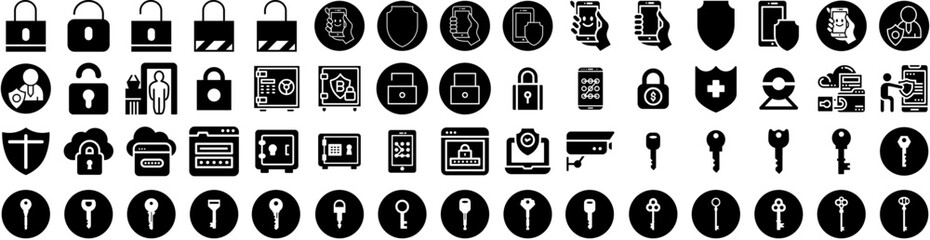 Set Of Security Icons Isolated Silhouette Solid Icon With Protection, Internet, Computer, Technology, Security, Secure, Safety Infographic Simple Vector Illustration Logo