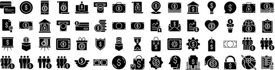 Set Of Dollar Icons Isolated Silhouette Solid Icon With Finance, Business, Bank, Money, Currency, Dollar, Banking Infographic Simple Vector Illustration Logo