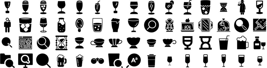 Set Of Glass Icons Isolated Silhouette Solid Icon With Vector, Object, Glass, Illustration, Sign, Transparent, Icon Infographic Simple Vector Illustration Logo