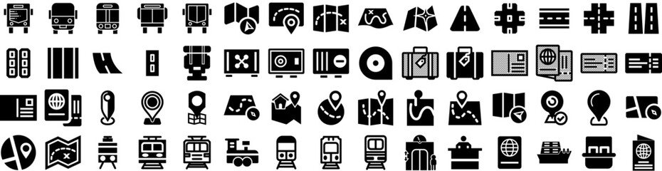 Set Of Travel Icons Isolated Silhouette Solid Icon With Vacation, Trip, Tourism, Airplane, Journey, Holiday, Travel Infographic Simple Vector Illustration Logo