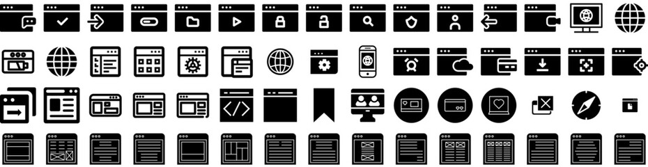 Set Of Browser Icons Isolated Silhouette Solid Icon With Tab, Interface, Window, Browser, Computer, Design, Web Infographic Simple Vector Illustration Logo