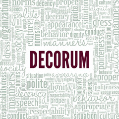 Decorum word cloud conceptual design isolated on white background.