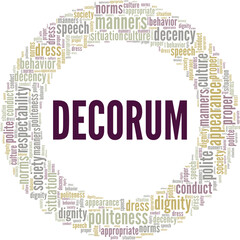 Decorum word cloud conceptual design isolated on white background.