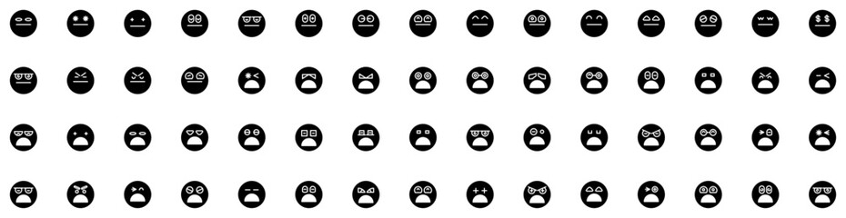 Set Of Emoji Icons Isolated Silhouette Solid Icon With Emoticon, Face, Icon, Isolated, Sign, Vector, Symbol Infographic Simple Vector Illustration Logo