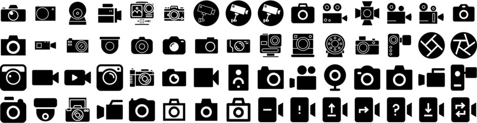 Set Of Camera Icons Isolated Silhouette Solid Icon With Digital, Equipment, Camera, Lens, Illustration, Photo, Photography Infographic Simple Vector Illustration Logo