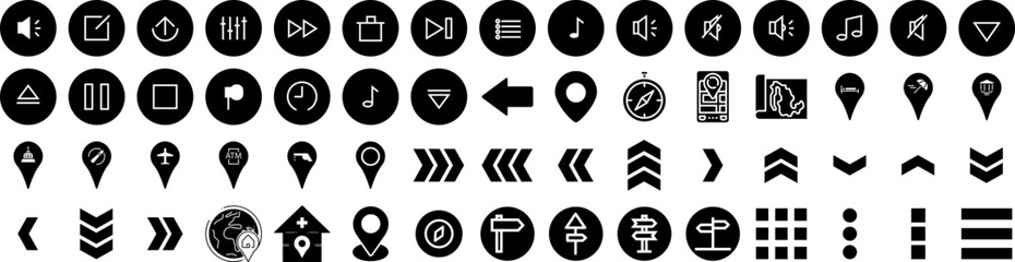 Set Of Navigation Icons Isolated Silhouette Solid Icon With Compass, Travel, Technology, Map, Road, Navigation, Gps Infographic Simple Vector Illustration Logo