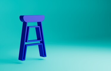 Blue Chair icon isolated on blue background. Minimalism concept. 3D render illustration