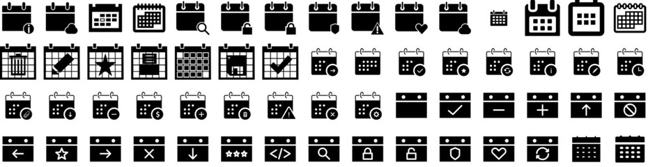 Set Of Calendar Icons Isolated Silhouette Solid Icon With Business, Event, Calendar, Date, Vector, Month, Year Infographic Simple Vector Illustration Logo