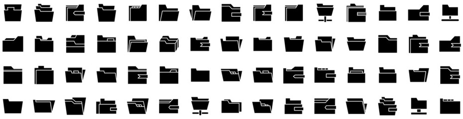 Set Of Folder Icons Isolated Silhouette Solid Icon With Paper, Illustration, Document, File, Folder, Open, Business Infographic Simple Vector Illustration Logo