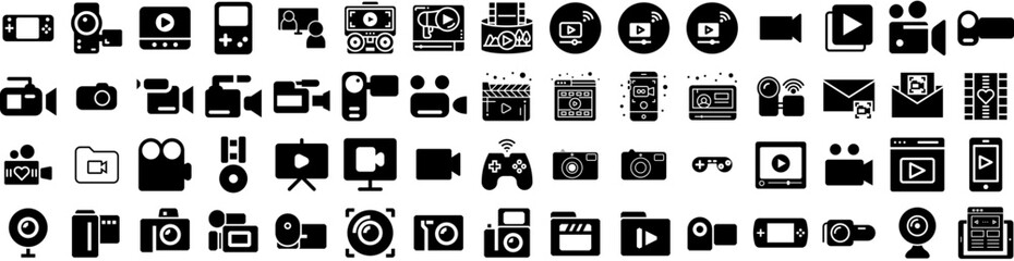 Set Of Video Icons Isolated Silhouette Solid Icon With Online, Digital, Vector, Video, Web, Internet, Media Infographic Simple Vector Illustration Logo