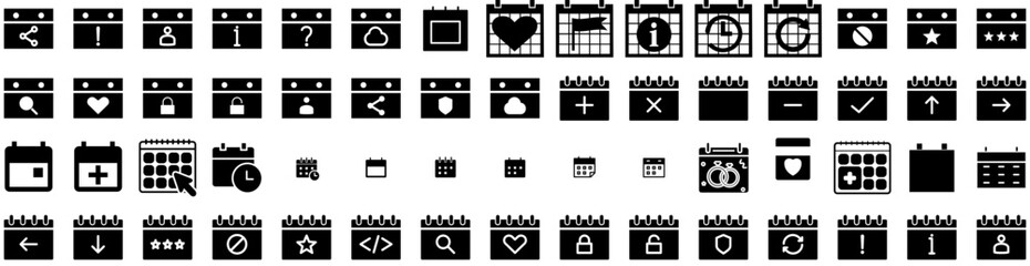 Set Of Calendar Icons Isolated Silhouette Solid Icon With Business, Year, Vector, Calendar, Event, Date, Month Infographic Simple Vector Illustration Logo