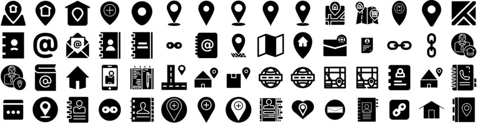 Set Of Address Icons Isolated Silhouette Solid Icon With Sign, Address, Web, Business, Symbol, Icon, Location Infographic Simple Vector Illustration Logo