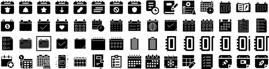 Set Of Agenda Icons Isolated Silhouette Solid Icon With Schedule, Event, Agenda, Business, Planner, Calendar, Meeting Infographic Simple Vector Illustration Logo