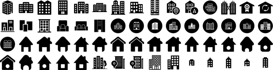 Set Of Apartment Icons Isolated Silhouette Solid Icon With Estate, Residential, Modern, Apartment, Home, House, Architecture Infographic Simple Vector Illustration Logo