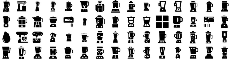 Set Of Blender Icons Isolated Silhouette Solid Icon With Home, Equipment, Blender, Food, Smoothie, Kitchen, Healthy Infographic Simple Vector Illustration Logo