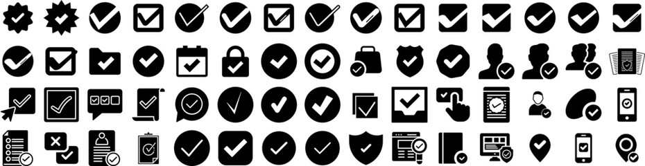 Set Of Checkmark Icons Isolated Silhouette Solid Icon With Vector, Sign, Yes, Isolated, Check, Correct, Tick Infographic Simple Vector Illustration Logo