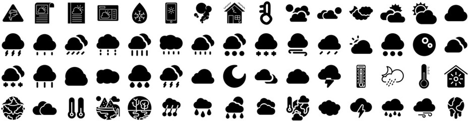 Set Of Climate Icons Isolated Silhouette Solid Icon With Earth, Climate, Ecology, Global, Nature, Environment, Change Infographic Simple Vector Illustration Logo