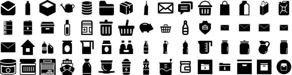 Set Of Container Icons Isolated Silhouette Solid Icon With Cargo, Industry, Industrial, Transportation, Container, Shipping, Export Infographic Simple Vector Illustration Logo - obrazy, fototapety, plakaty