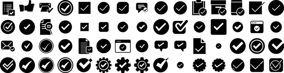 Set Of Correct Icons Isolated Silhouette Solid Icon With Check, Right, Yes, Mark, Ok, Choice, Correct Infographic Simple Vector Illustration Logo