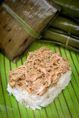 Rice meal with meat on top