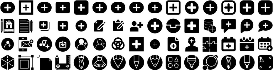 Set Of Create Icons Isolated Silhouette Solid Icon With Creative, Design, Concept, Vector, Illustration, Create, Business Infographic Simple Vector Illustration Logo