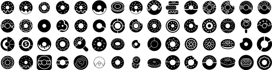 Set Of Doughnut Icons Isolated Silhouette Solid Icon With Doughnut, Sweet, Donut, Sugar, Food, Dessert, Cake Infographic Simple Vector Illustration Logo