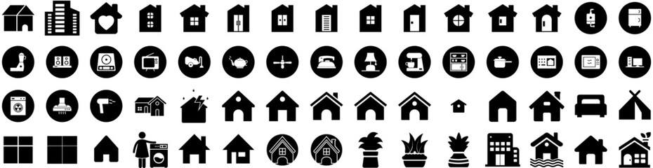 Set Of House Icons Isolated Silhouette Solid Icon With Residential, Architecture, House, Property, Estate, Home, Building Infographic Simple Vector Illustration Logo