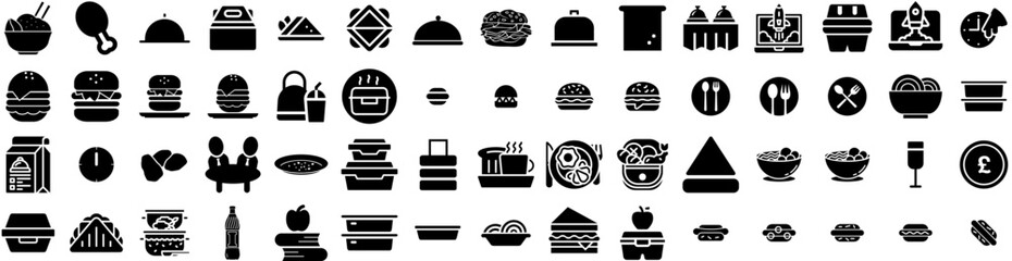 Set Of Lunch Icons Isolated Silhouette Solid Icon With Nutrition, Meal, Healthy, Food, Snack, Lunch, School Infographic Simple Vector Illustration Logo