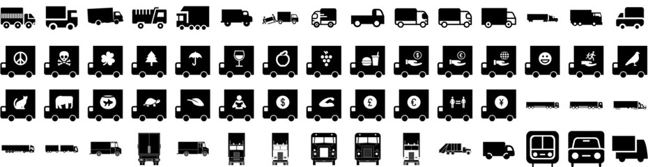 Set Of Lorry Icons Isolated Silhouette Solid Icon With Delivery, Vehicle, Transportation, Transport, Truck, Cargo, Lorry Infographic Simple Vector Illustration Logo