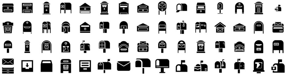 Set Of Mailbox Icons Isolated Silhouette Solid Icon With Envelope, Mail, Mailbox, Send, Letter, Message, Address Infographic Simple Vector Illustration Logo
