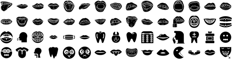 Set Of Mouth Icons Isolated Silhouette Solid Icon With Design, Smile, Cartoon, Face, Vector, Illustration, Mouth Infographic Simple Vector Illustration Logo