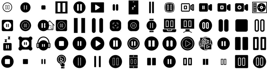 Set Of Pause Icons Isolated Silhouette Solid Icon With Icon, Music, Stop, Symbol, Pause, Media, Button Infographic Simple Vector Illustration Logo