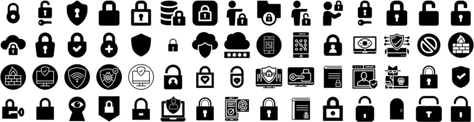 Set Of Privacy Icons Isolated Silhouette Solid Icon With Security, Privacy, Information, Safety, Protect, Digital, Technology Infographic Simple Vector Illustration Logo