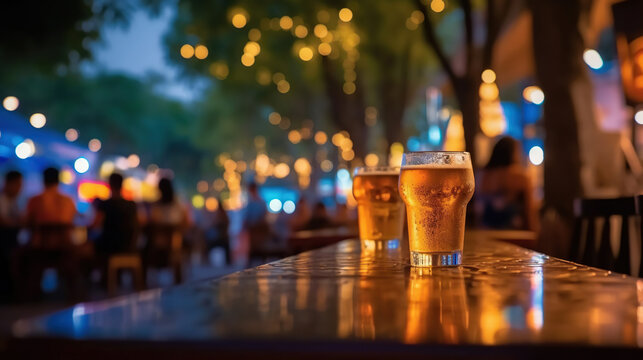 Bokeh Background Of Street Bar Beer Restaurant, Outdoor In Asia. Generative Ai