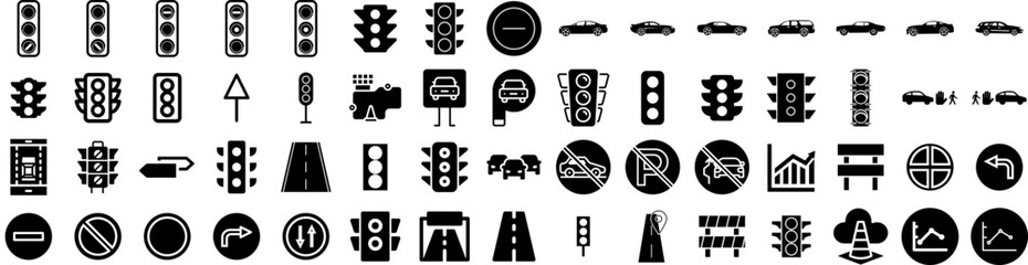 Set Of Traffic Icons Isolated Silhouette Solid Icon With Transportation, Street, Urban, Road, Transport, Traffic, Highway Infographic Simple Vector Illustration Logo