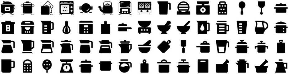 Set Of Utensil Icons Isolated Silhouette Solid Icon With Set, Kitchen, Vector, Spoon, Utensil, Food, Cooking Infographic Simple Vector Illustration Logo