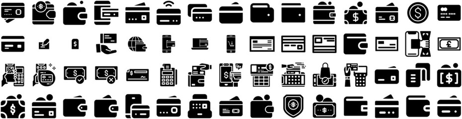 Set Of Payment Icons Isolated Silhouette Solid Icon With Payment, Money, Finance, Business, Mobile, Smartphone, Phone Infographic Simple Vector Illustration Logo