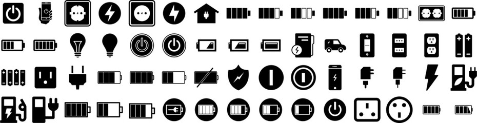 Set Of Power Icons Isolated Silhouette Solid Icon With Power, Energy, Illustration, Station, Vector, Electricity, Electric Infographic Simple Vector Illustration Logo