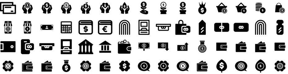 Set Of Finance Icons Isolated Silhouette Solid Icon With Finance, Economy, Investment, Business, Financial, Growth, Money Infographic Simple Vector Illustration Logo