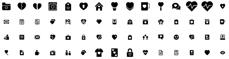 Set Of Heart Icons Isolated Silhouette Solid Icon With Heart, Symbol, Background, Valentine, Love, Vector, Icon Infographic Simple Vector Illustration Logo