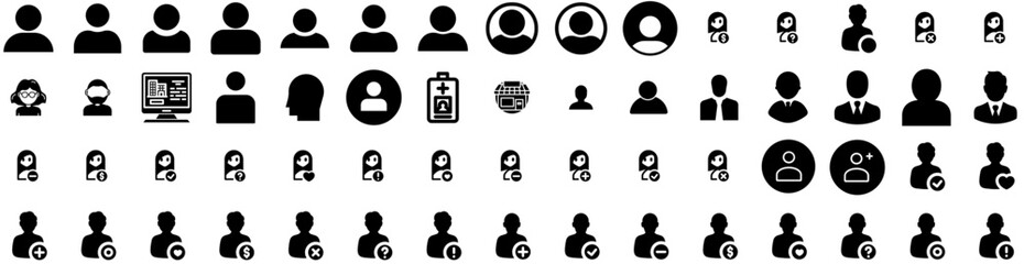 Set Of Profile Icons Isolated Silhouette Solid Icon With Business, People, Vector, Profile, Face, Social, Illustration Infographic Simple Vector Illustration Logo