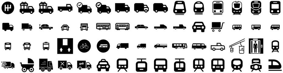 Set Of Transport Icons Isolated Silhouette Solid Icon With Ship, Truck, Transportation, Plane, Traffic, Cargo, Transport Infographic Simple Vector Illustration Logo