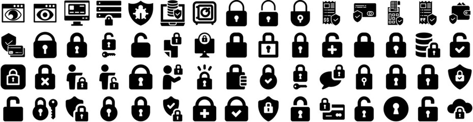 Set Of Secure Icons Isolated Silhouette Solid Icon With Technology, Computer, Internet, Protection, Security, Secure, Safety Infographic Simple Vector Illustration Logo