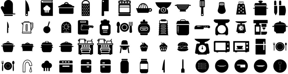 Set Of Kitchen Icons Isolated Silhouette Solid Icon With Kitchen, Room, Background, Modern, Table, Home, Interior Infographic Simple Vector Illustration Logo