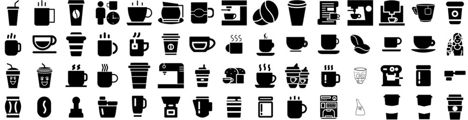 Set Of Coffee Icons Isolated Silhouette Solid Icon With Black, Background, Coffee, Drink, Cafe, Espresso, Beverage Infographic Simple Vector Illustration Logo