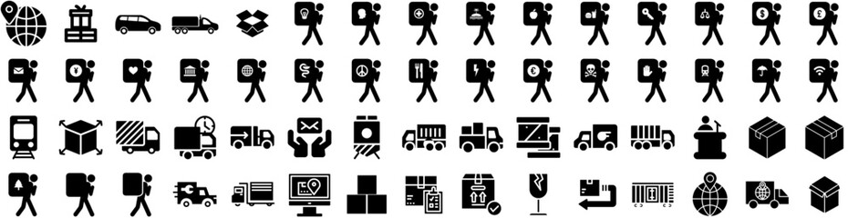 Set Of Delivery Icons Isolated Silhouette Solid Icon With Delivery, Courier, Order, Fast, Service, Transport, Shipping Infographic Simple Vector Illustration Logo