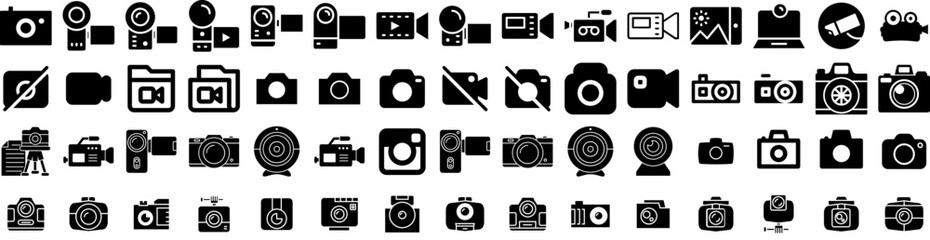 Set Of Camera Icons Isolated Silhouette Solid Icon With Lens, Digital, Illustration, Photo, Photography, Equipment, Camera Infographic Simple Vector Illustration Logo