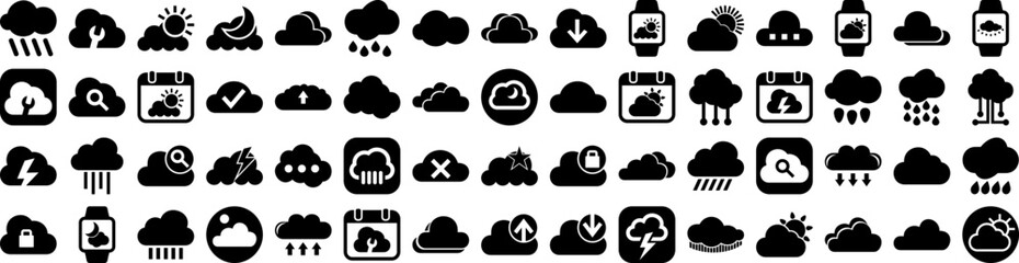 Set Of Weather Icons Isolated Silhouette Solid Icon With Rain, Cloud, Forecast, Weather, Sun, Sky, Set Infographic Simple Vector Illustration Logo