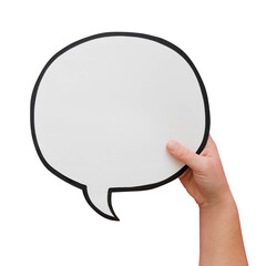 Speech bubble in hand on a transparent background. Comic cloud with a place for text